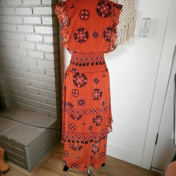 Q+A Los Angeles boho long burnt orange dress small - Picture 7 of 9